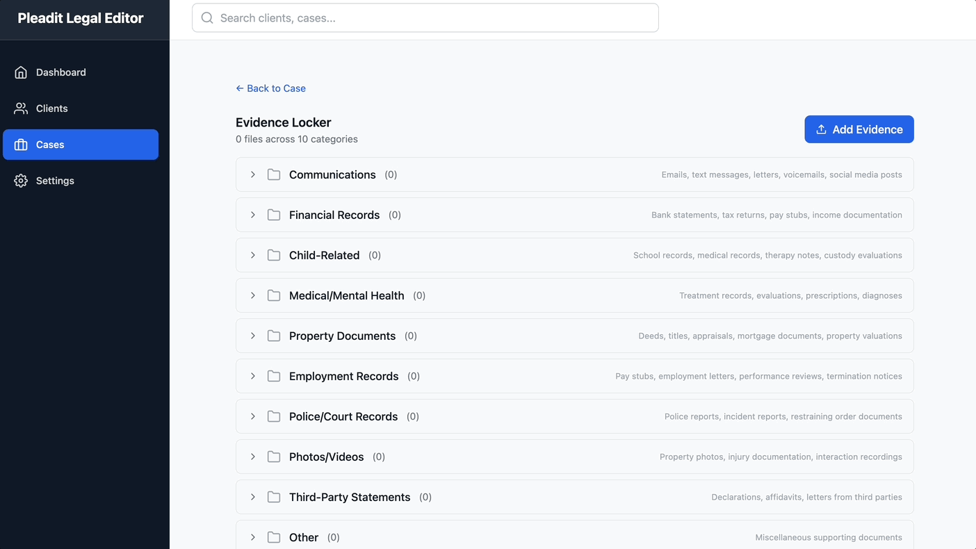 Drag and drop evidence to the Evidence Locker for a case