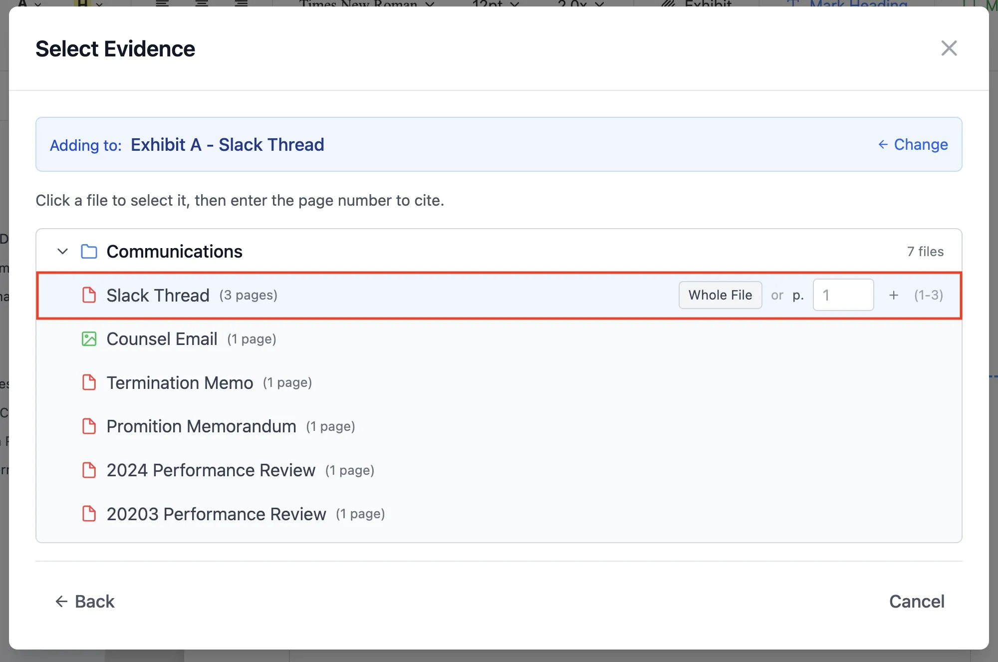 2. Select the file and page