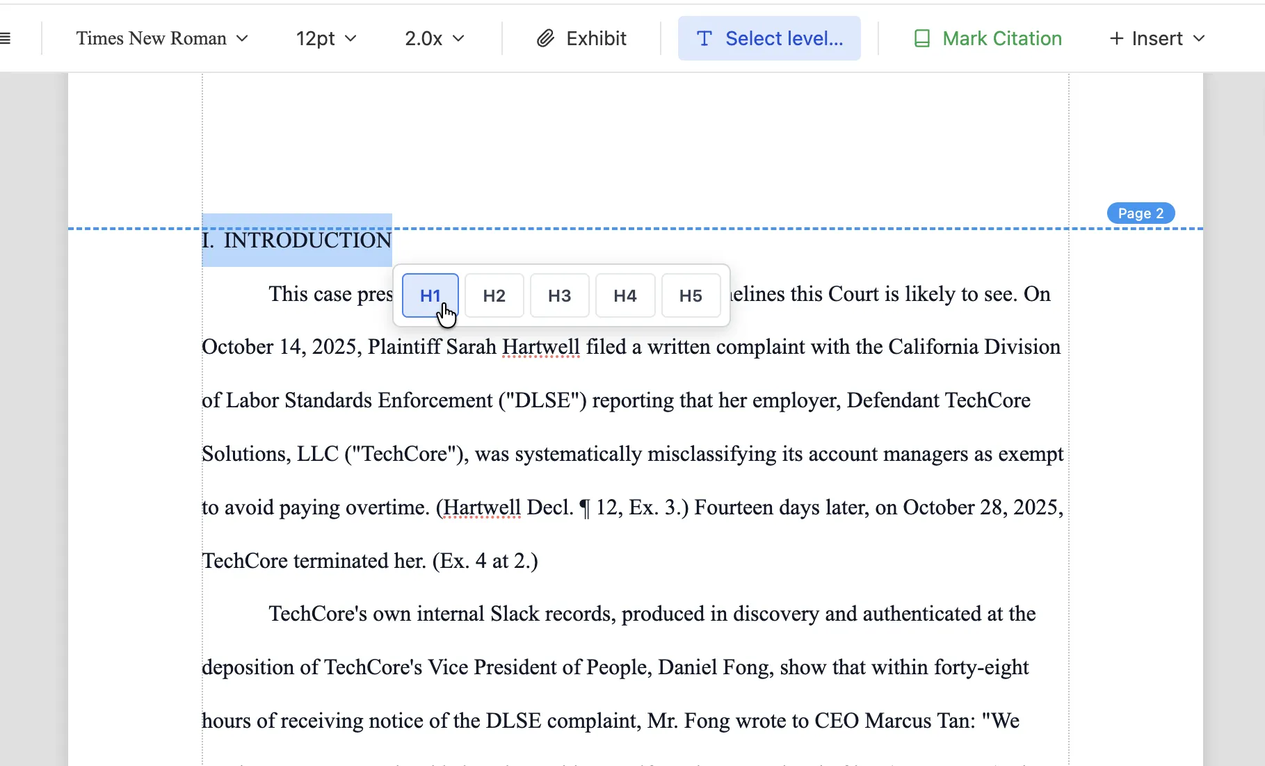 1. Mark the heading and type its label