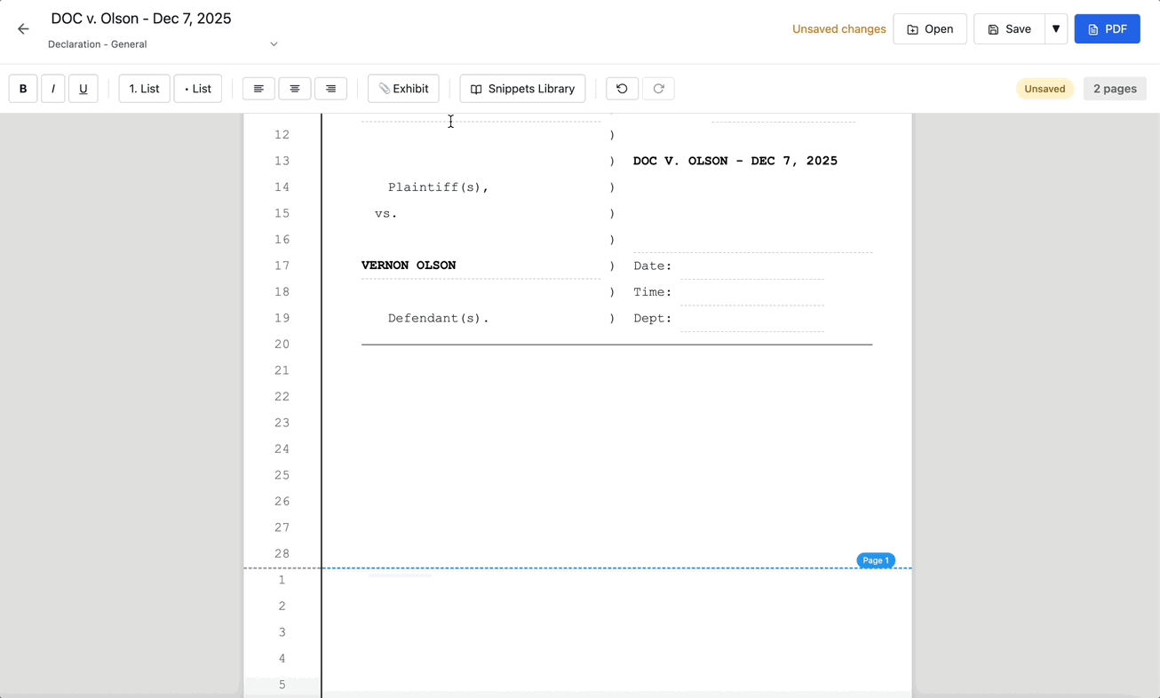 Using Snippets Library to insert jurisdiction and venue language